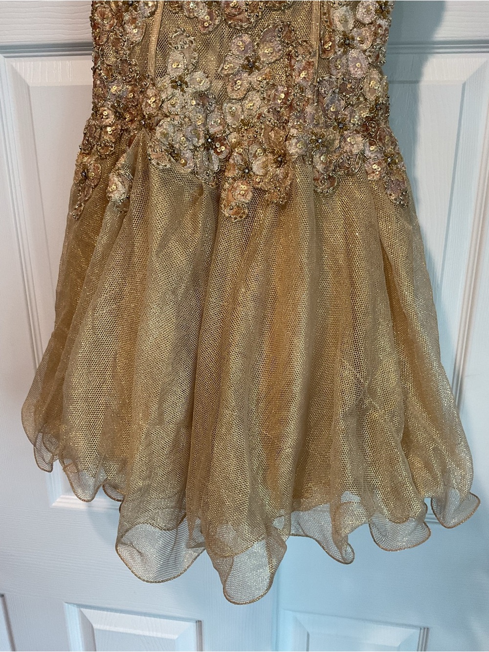 Jovani Vintage Gold Beaded Sequin Corset Mesh Mini Dress Gown Prom Wedding sz 6 - Picture 6 of 9